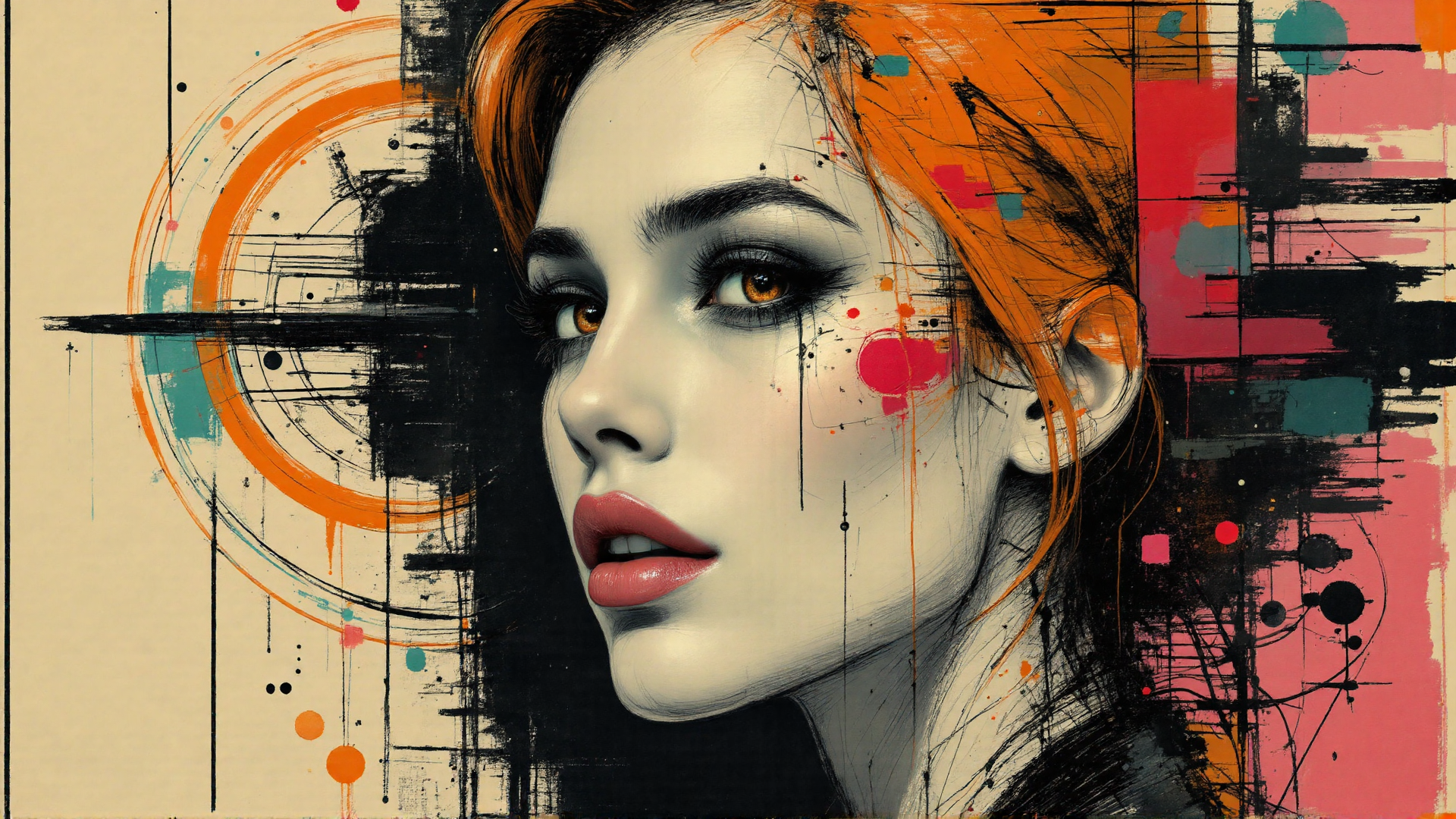 AI generated wallpaper featuring woman, portrait, artwork