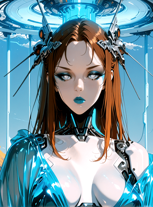 cyborg, woman, robot, mountains, futuristic, headpiece, armor, landscape, technology, sky