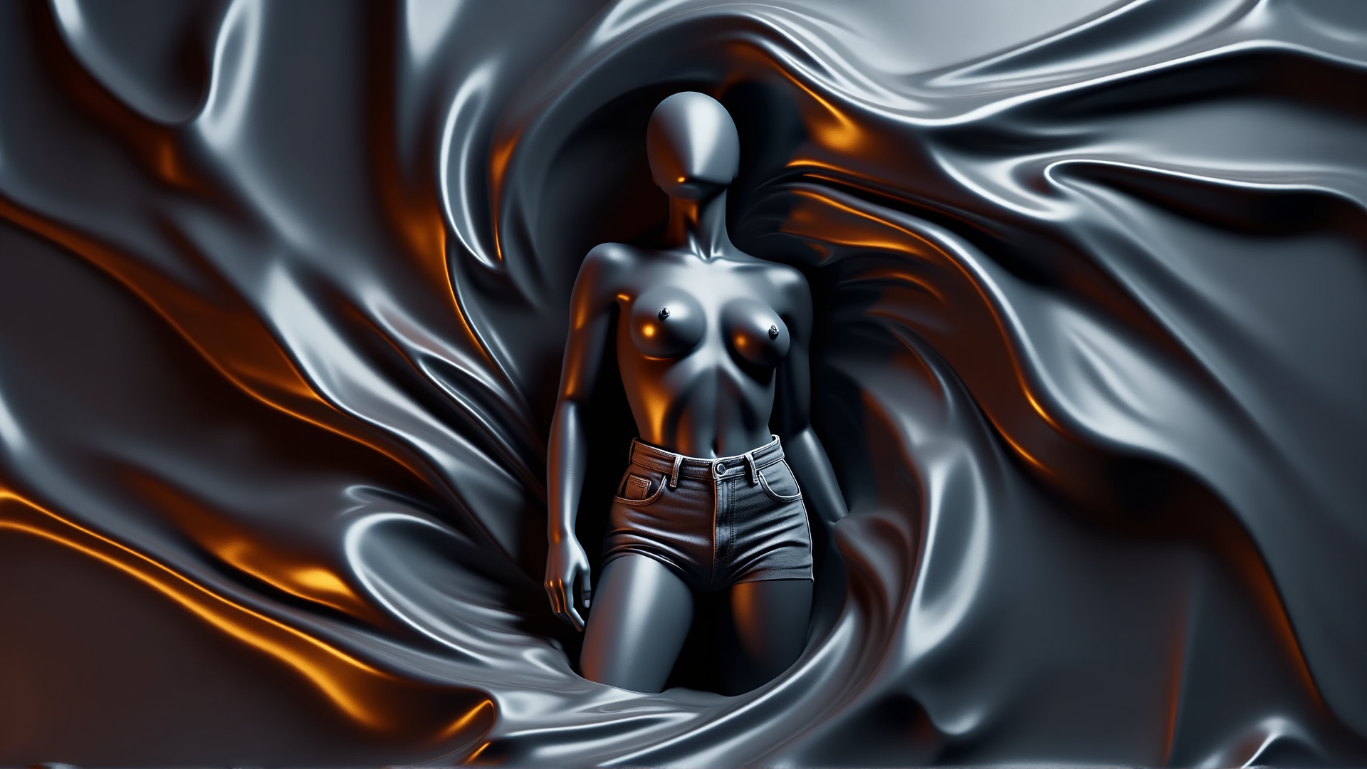 AI generated wallpaper featuring mannequin, shorts, liquid