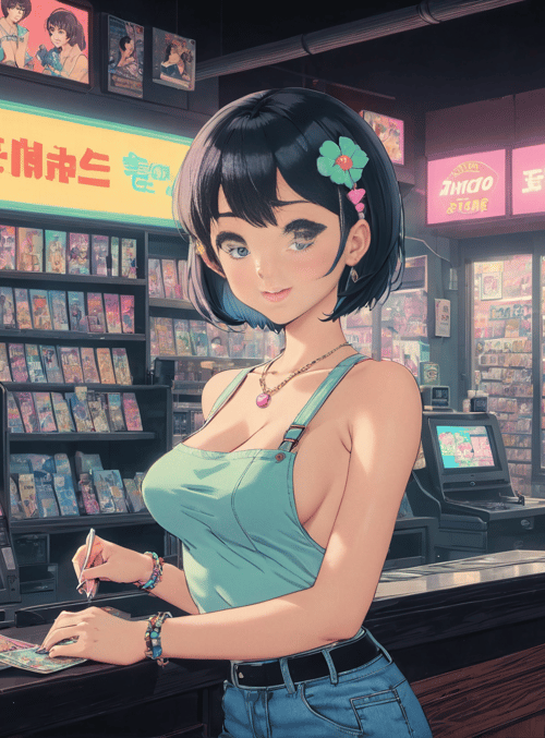 anime girl, magazine store