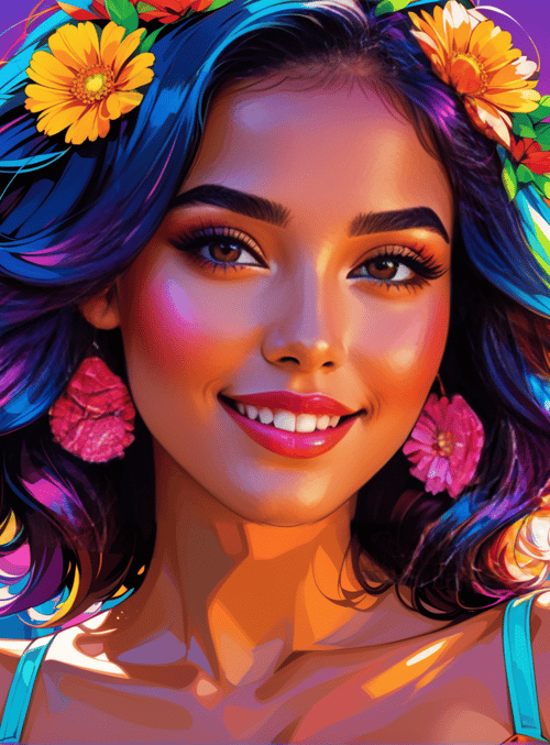 woman, cityscape, flowers