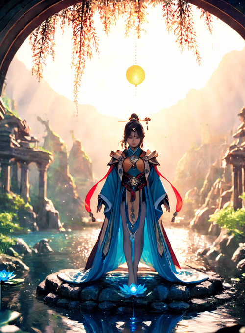 woman, arch, lotus