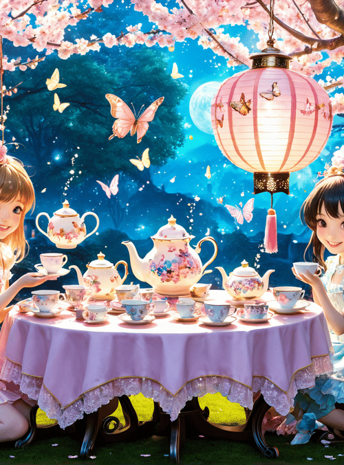 girls, tea party, butterflies