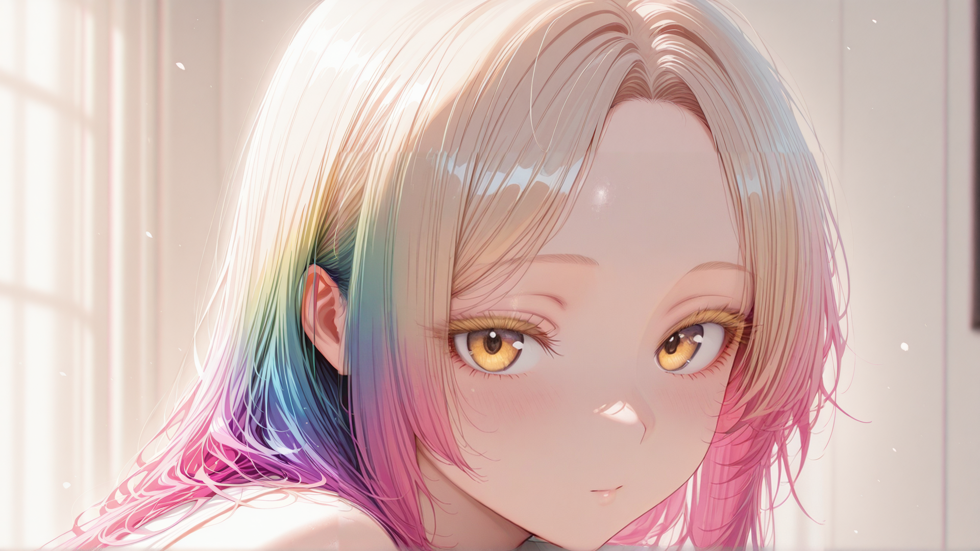 AI generated wallpaper featuring girl, hair, eyes