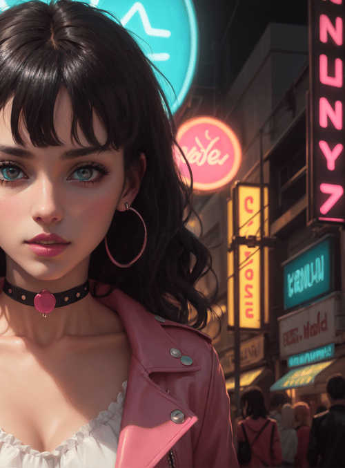 girl, neon, city