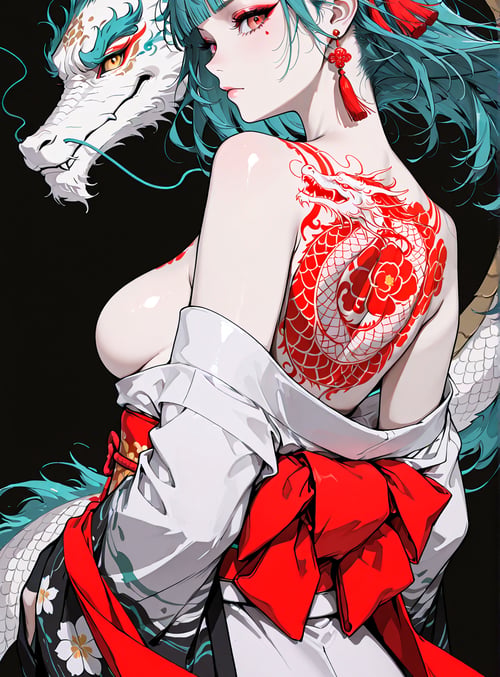 woman, dragon, tattoo