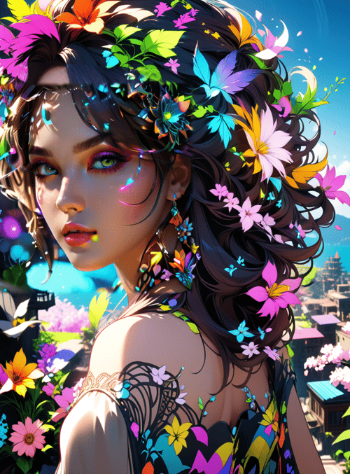 woman, flowers, city