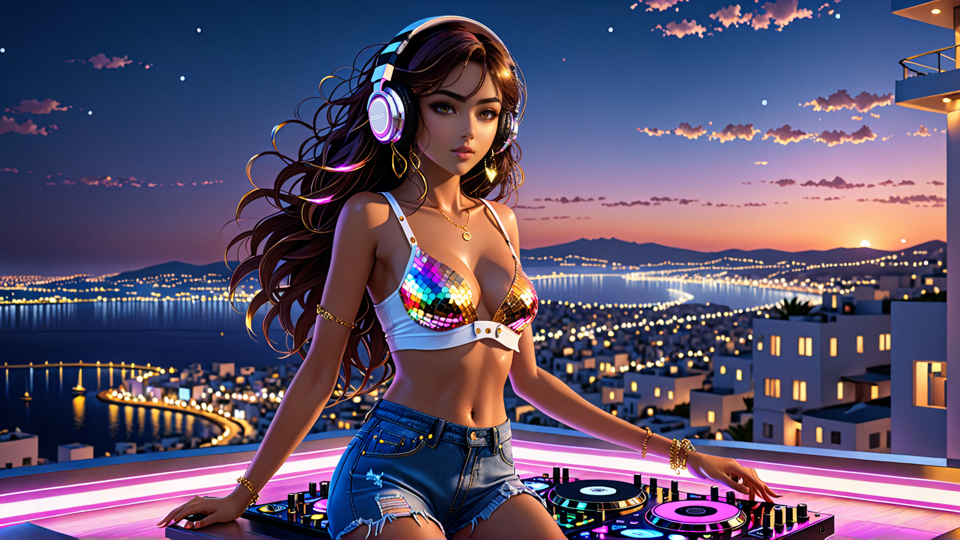 AI generated wallpaper featuring dj, woman, headphones