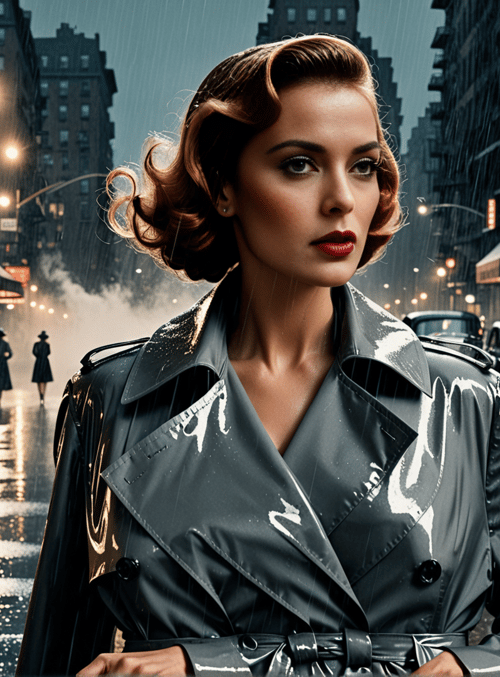woman, city, rain