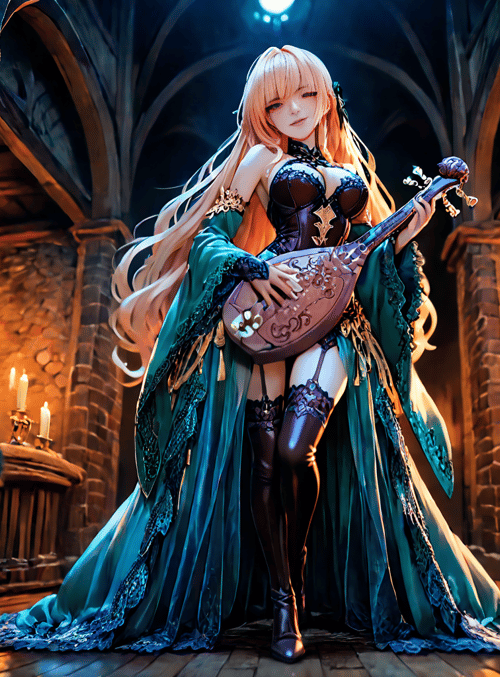 woman, lute, costume