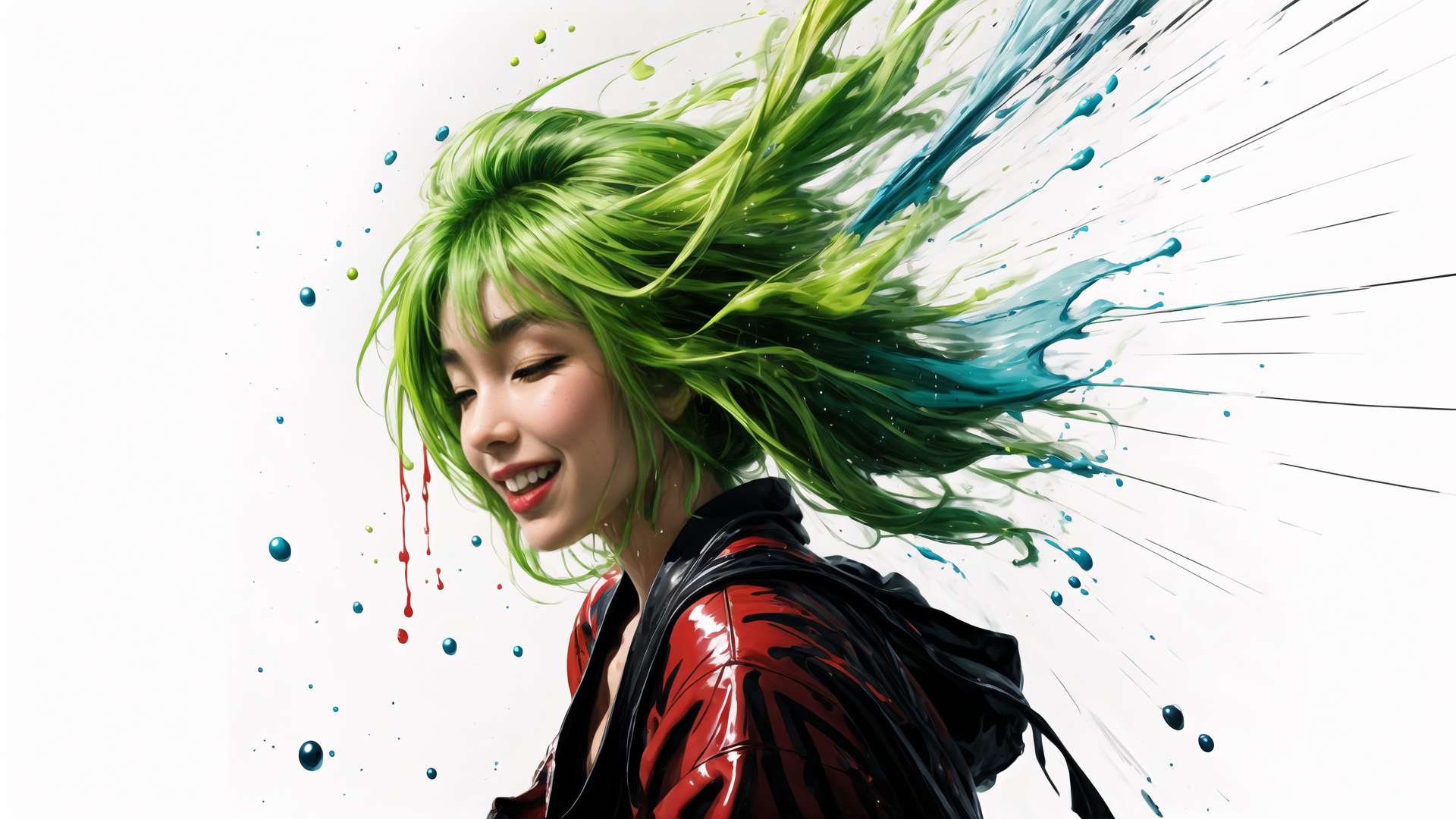AI generated wallpaper featuring woman, hair, paint