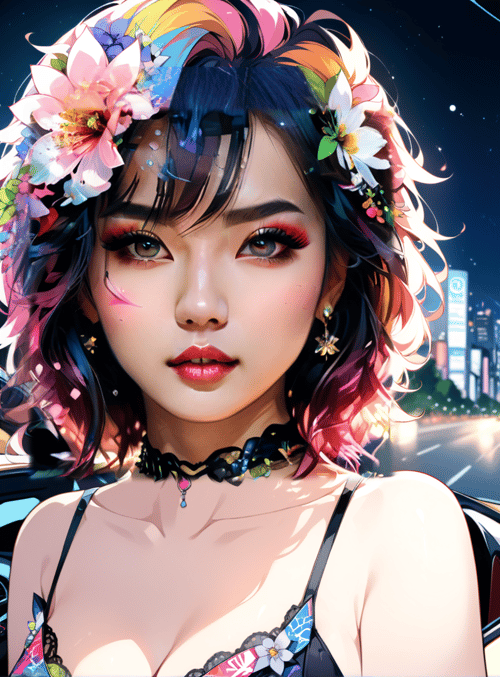 woman, car, city