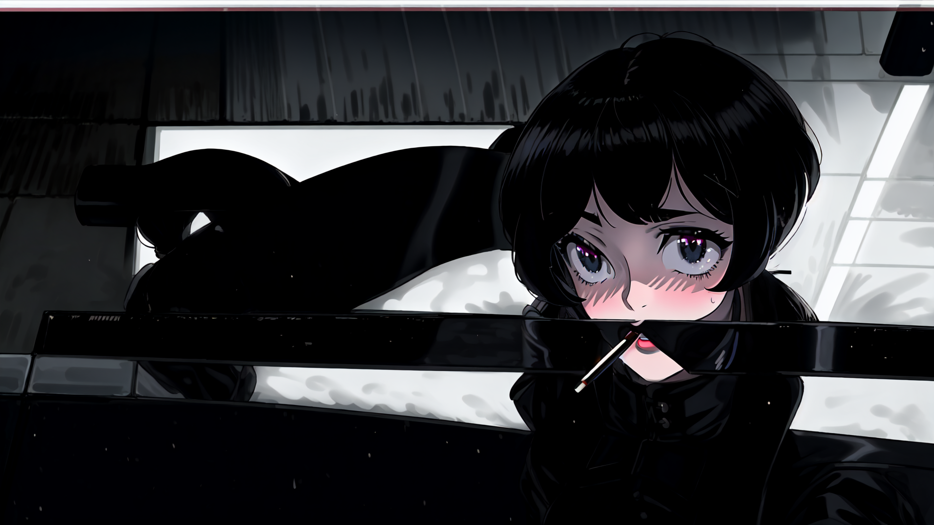 AI generated wallpaper featuring girl, car, cigarette