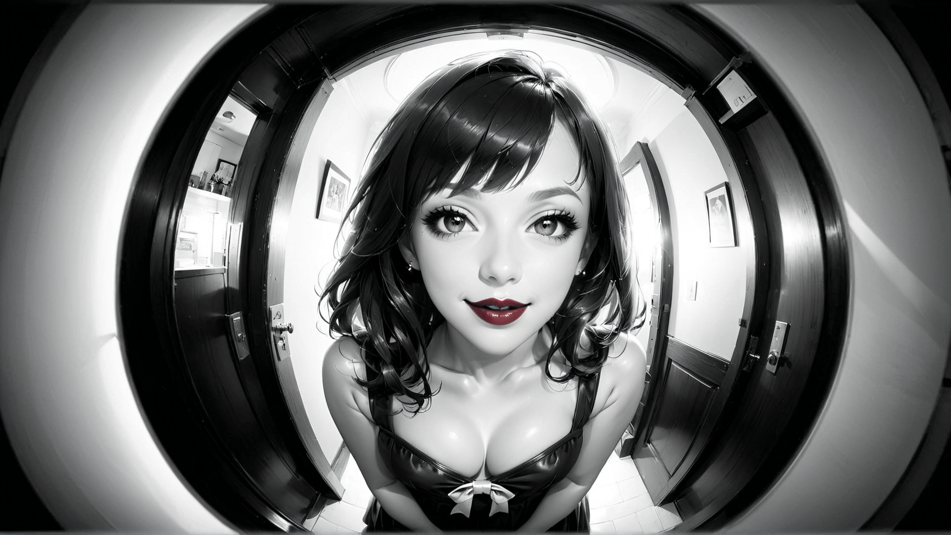AI generated wallpaper featuring woman, corridor, mirror