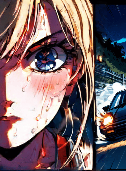 girl, car, road, night