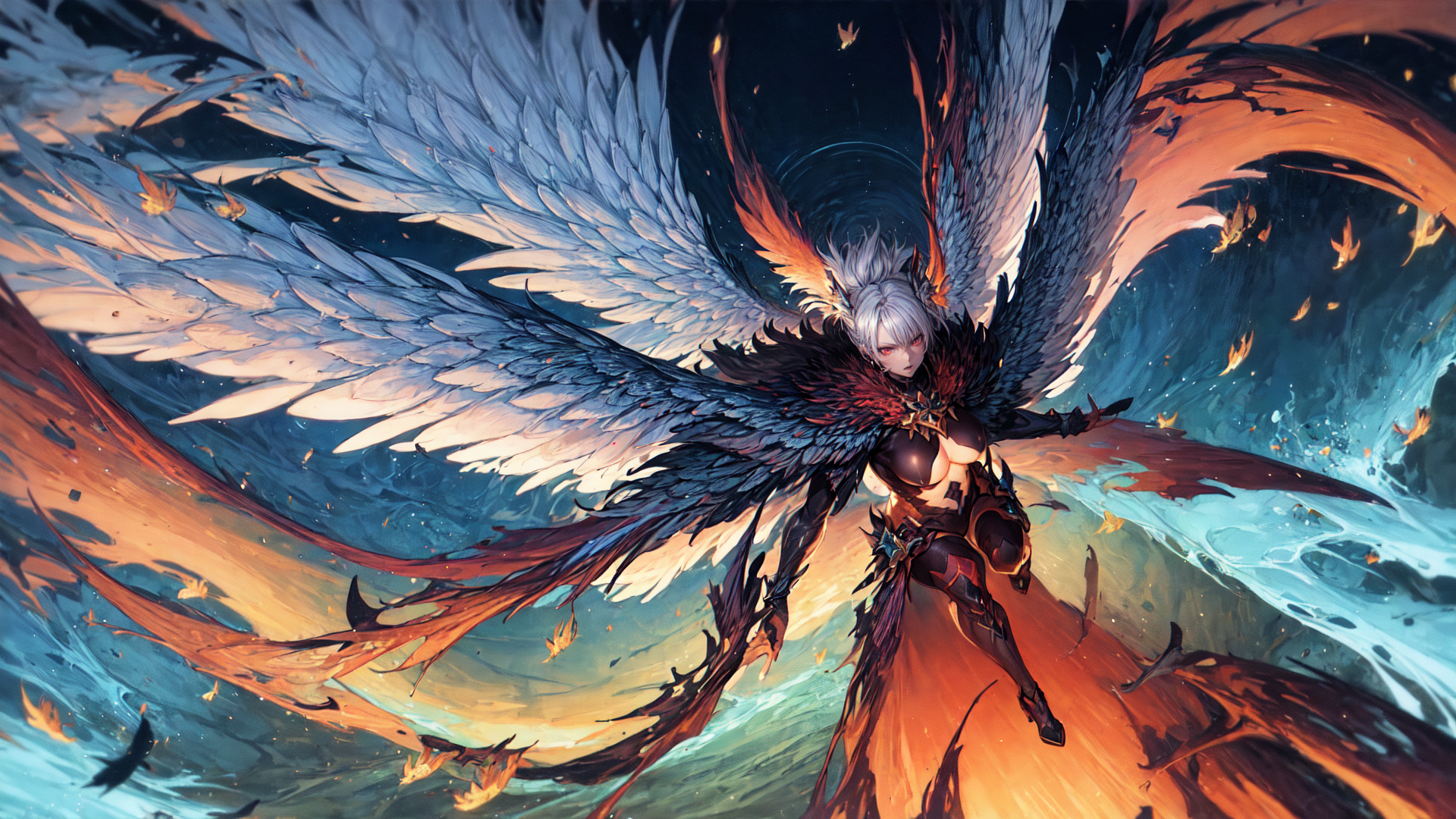 AI generated wallpaper featuring angel, warrior, wing