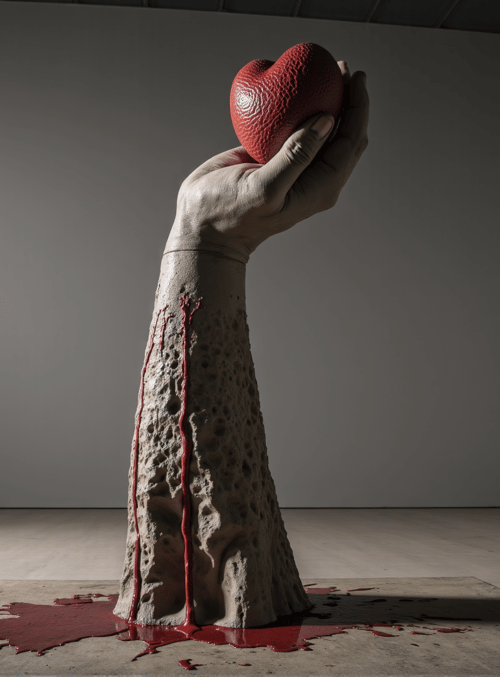 hand, heart, arm, blood, sculpture