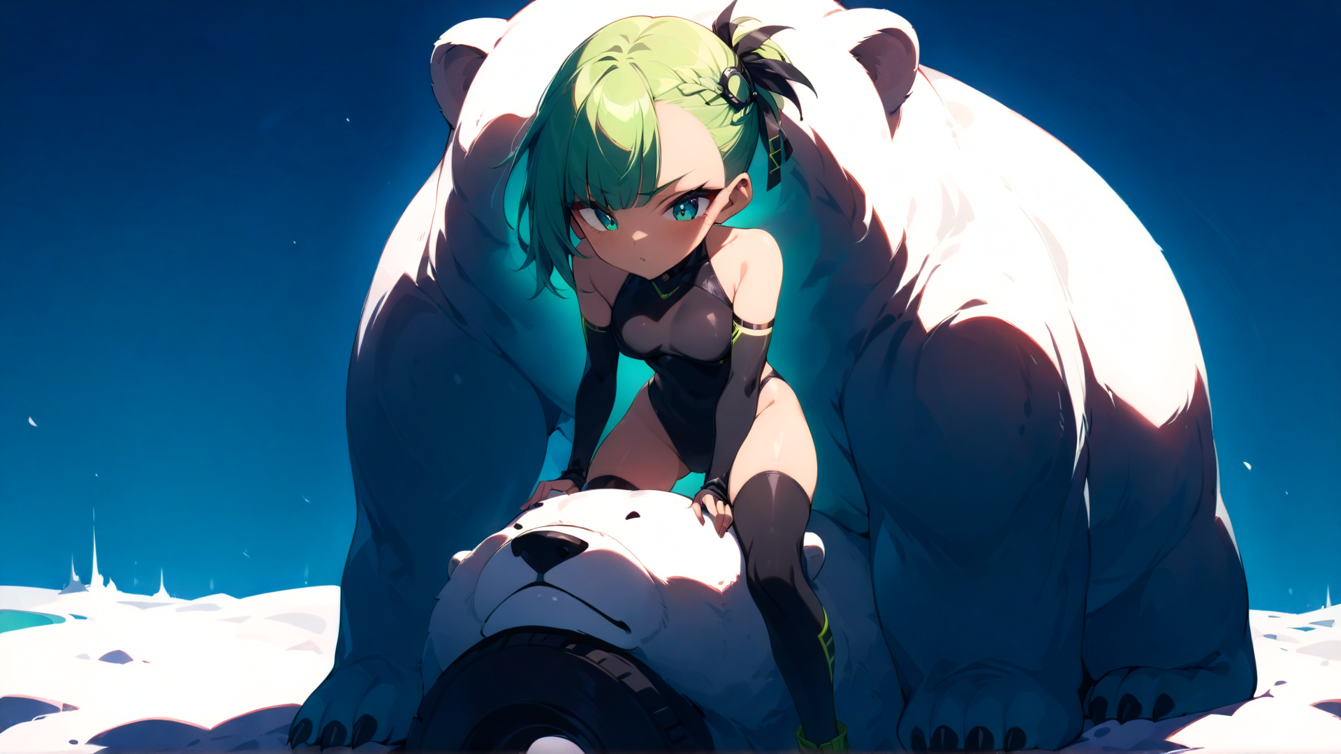 AI generated wallpaper featuring girl, polar bear, anime