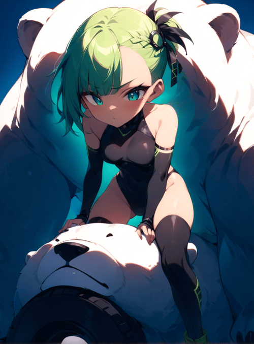girl, polar bear, anime