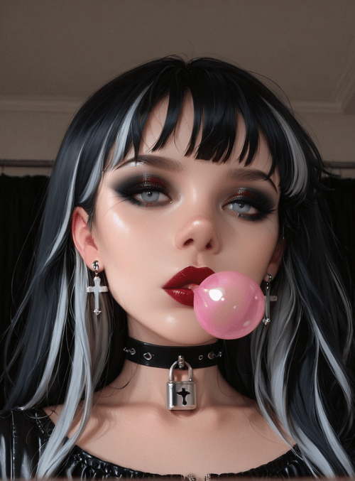 woman, bubble, choker, hair, earrings, shirt