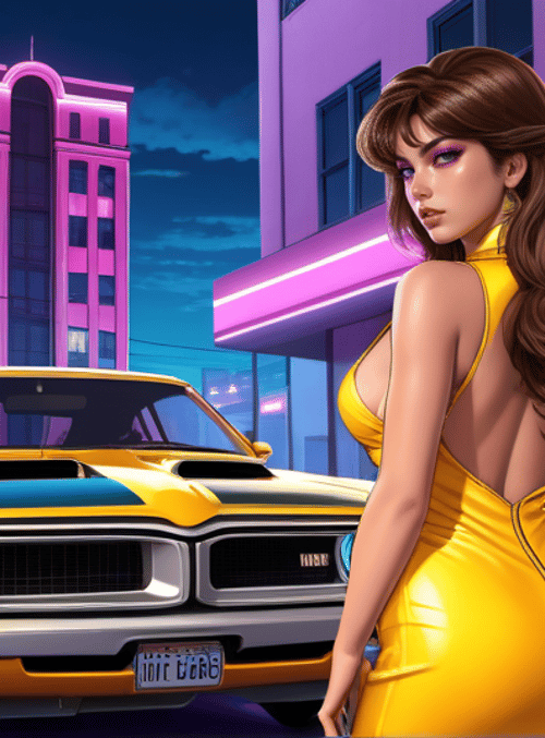 woman, car, city
