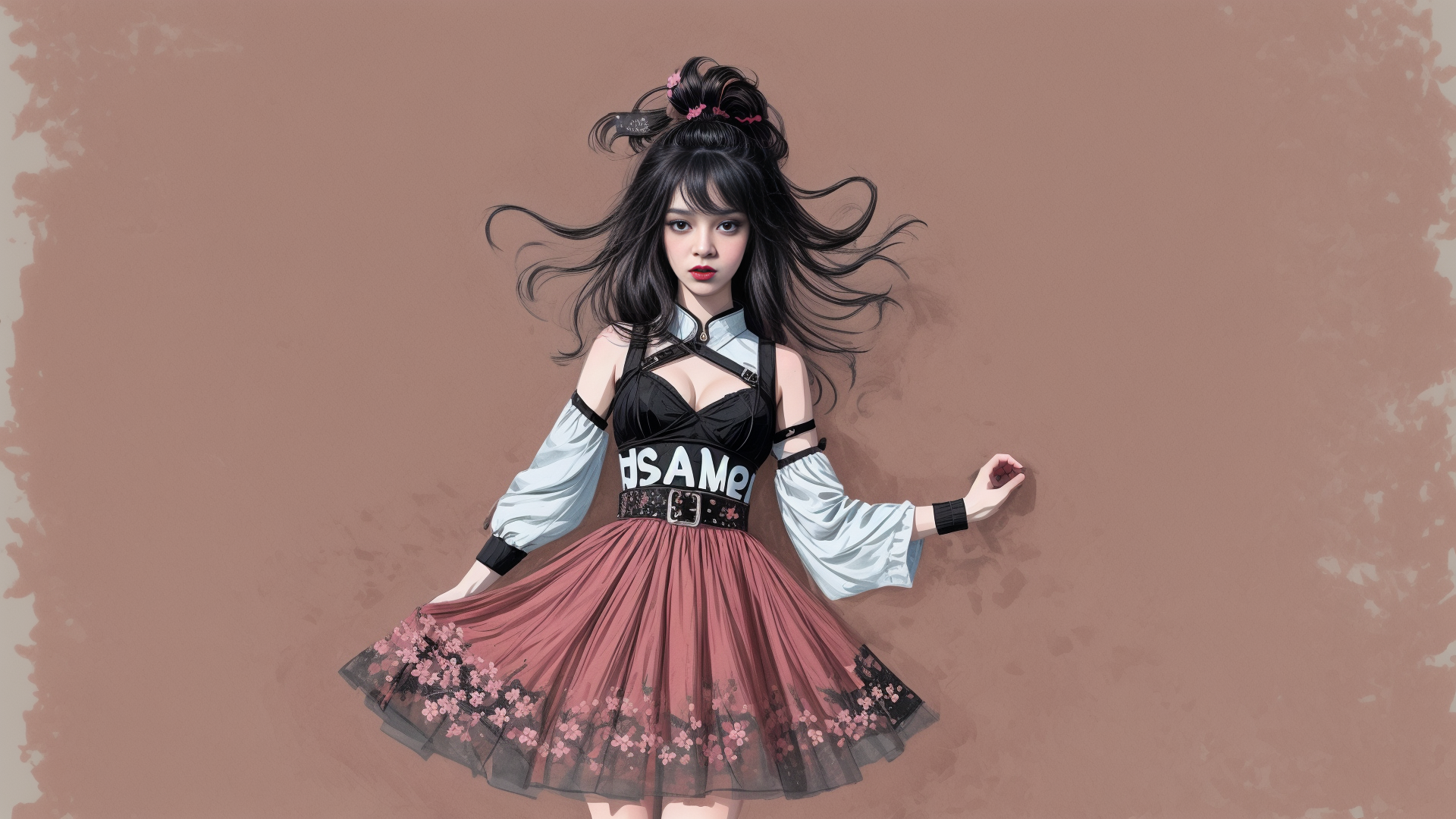 AI generated wallpaper featuring woman, dress, hair