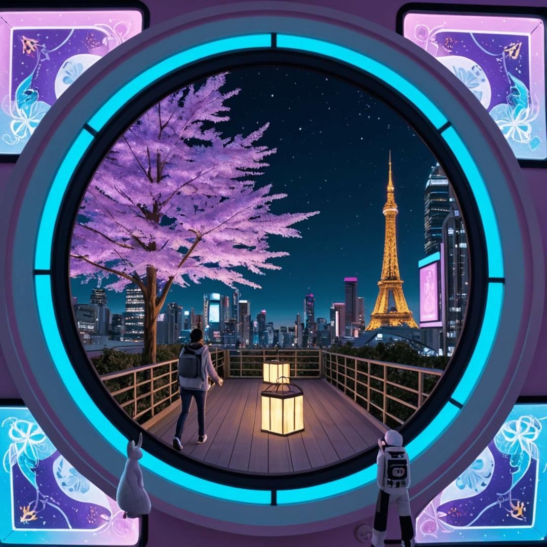 AI generated wallpaper featuring eiffel tower, cherry blossom tree, cityscape