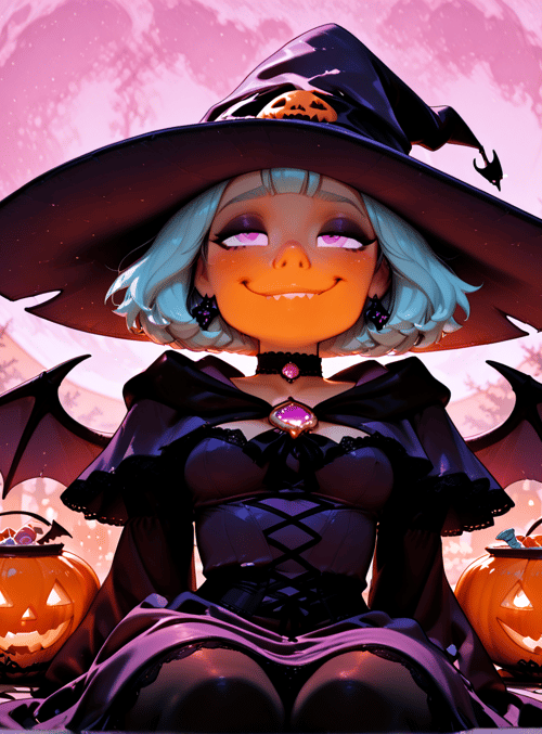 witch, pumpkin, bat, candle, castle, moon, candy, hat, choker, dress