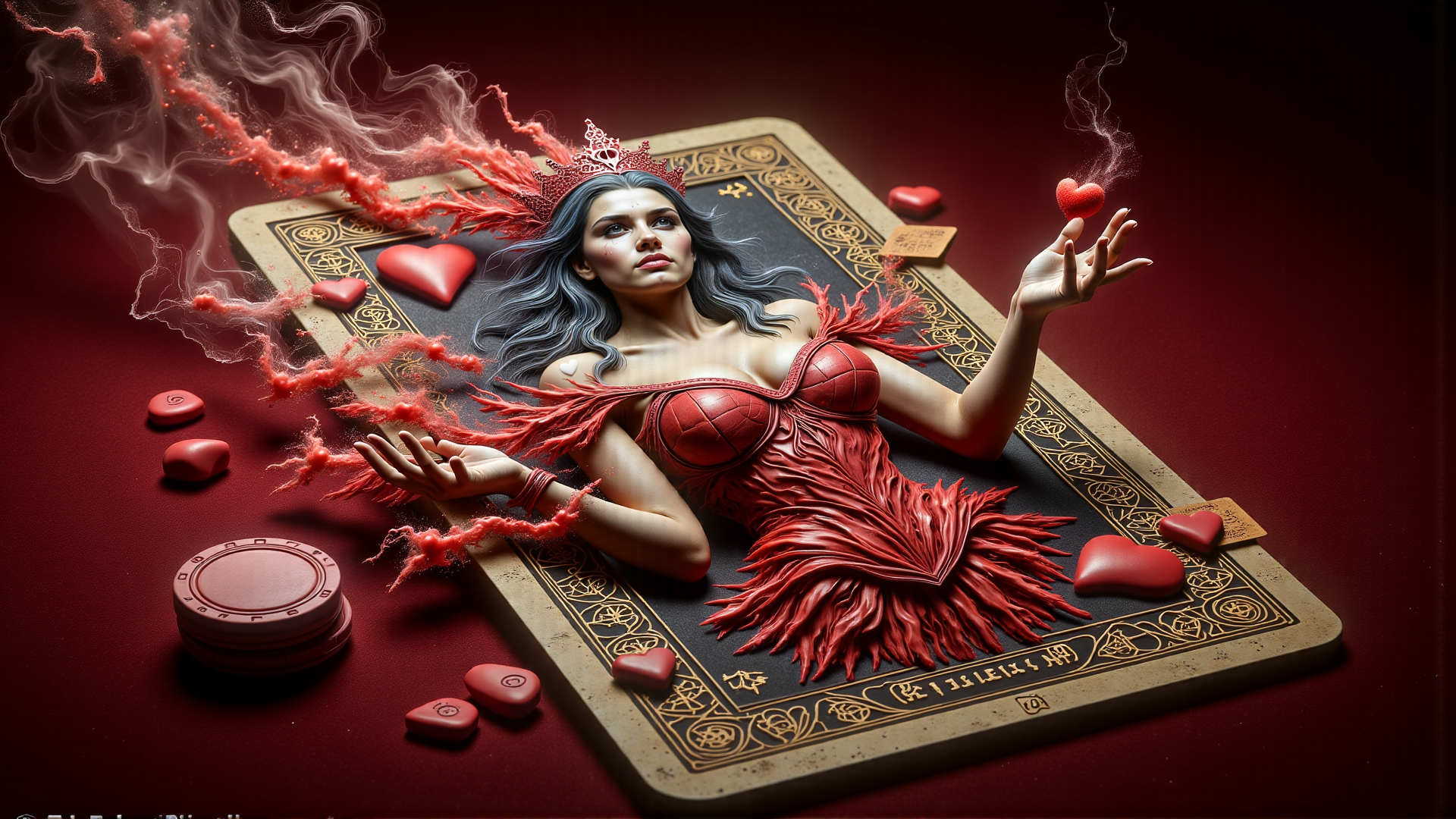 AI generated wallpaper featuring woman, tarot card, hearts