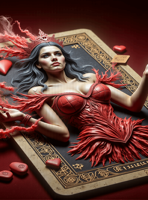 woman, tarot card, hearts