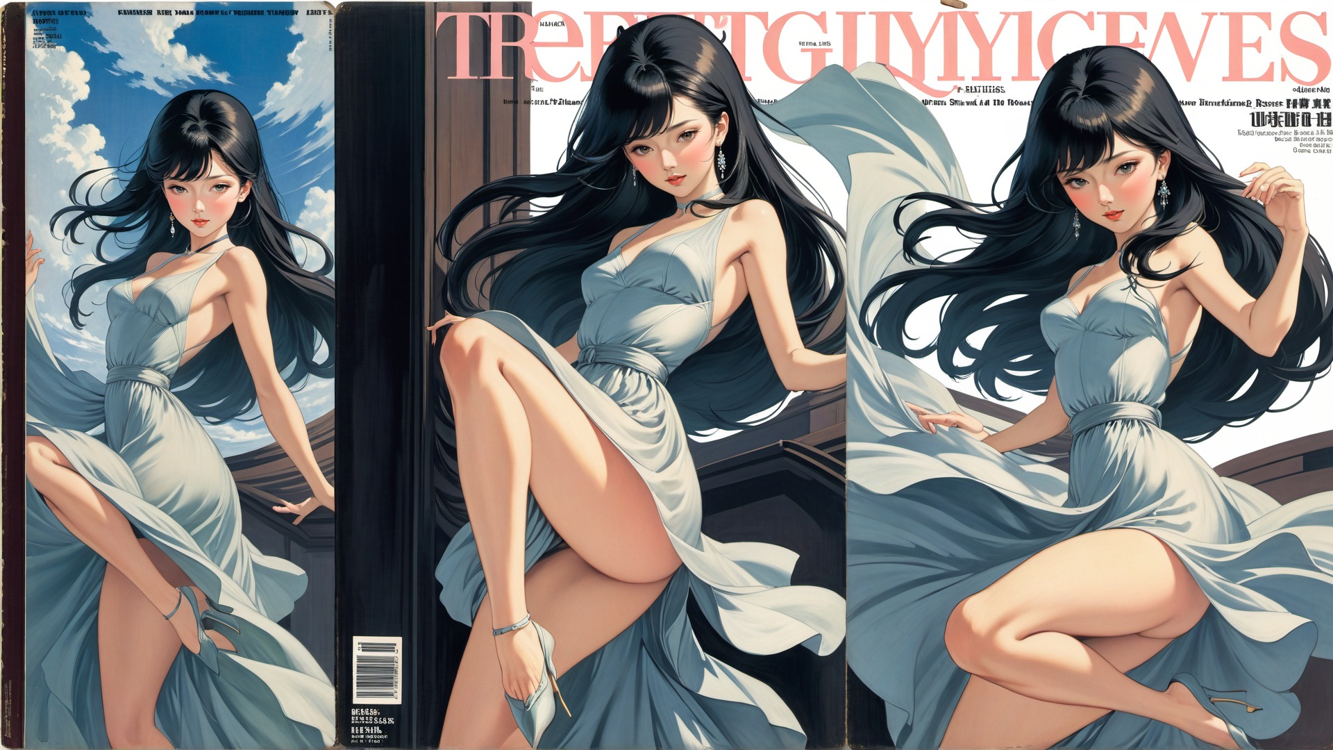 AI generated wallpaper featuring woman, dress, magazine