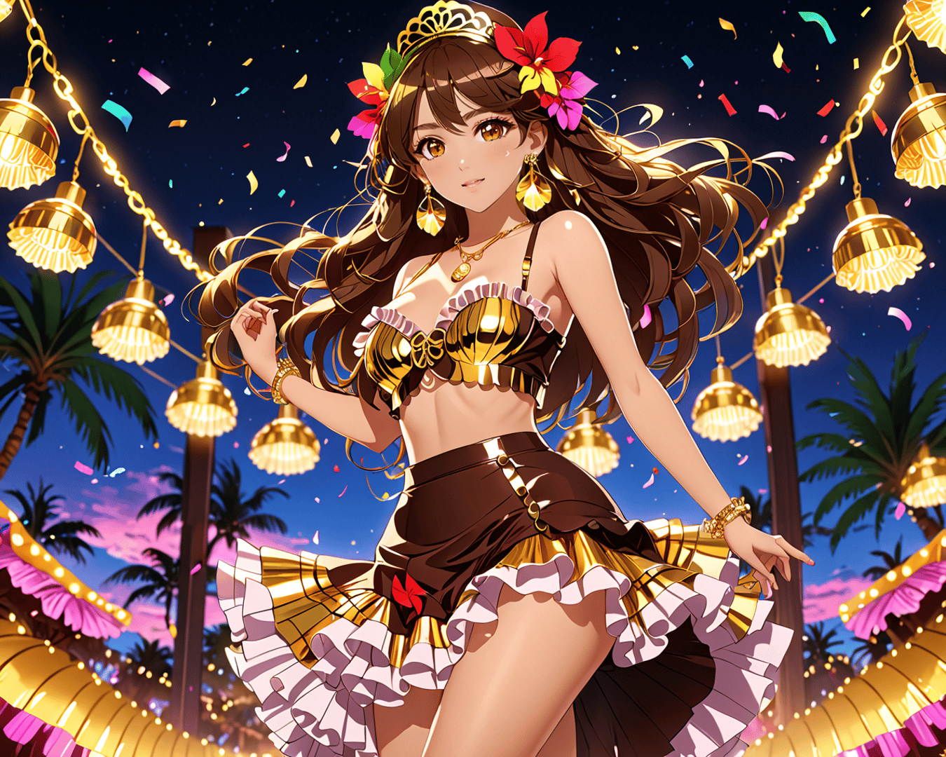 AI generated wallpaper featuring woman, festival, palm tree