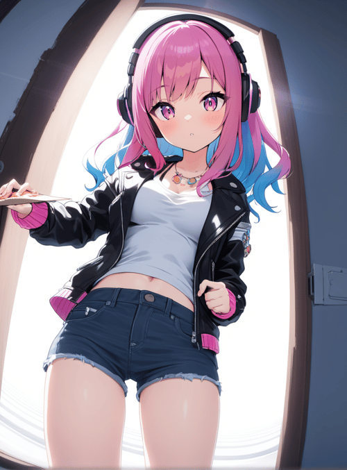 girl, pizza, headphones