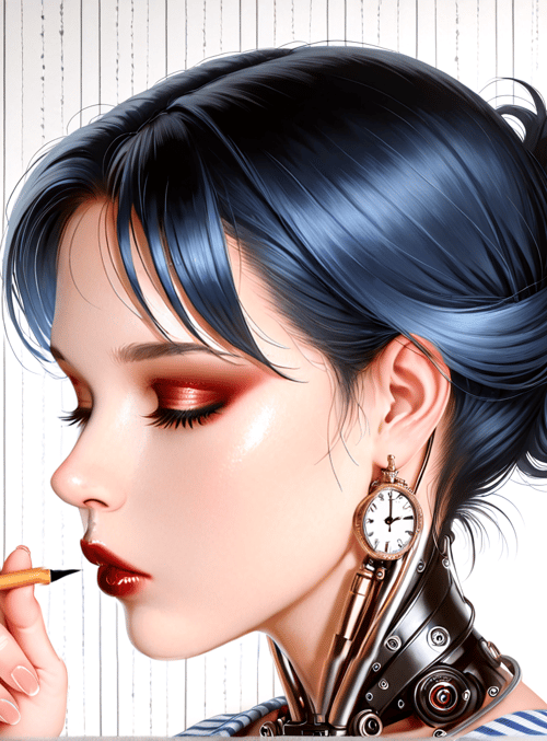 woman, clock, pen, steampunk, earring, hair, pantograph, window, pan, smoke