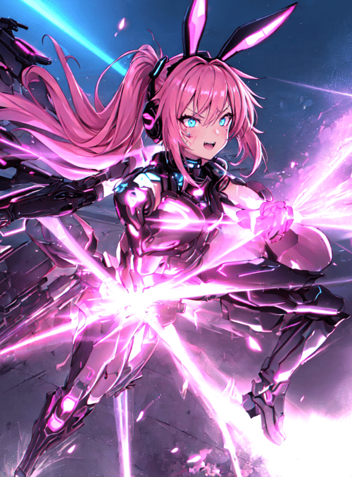 anime girl, cybernetic armor, rabbit ears