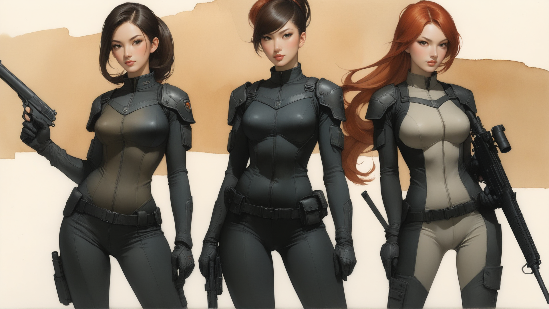 AI generated wallpaper featuring women, soldiers, characters, military, fighters