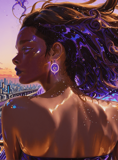 woman, cityscape, hair, earring, sky