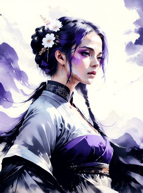woman, chinese, dress, hair, flower, cloud, feather
