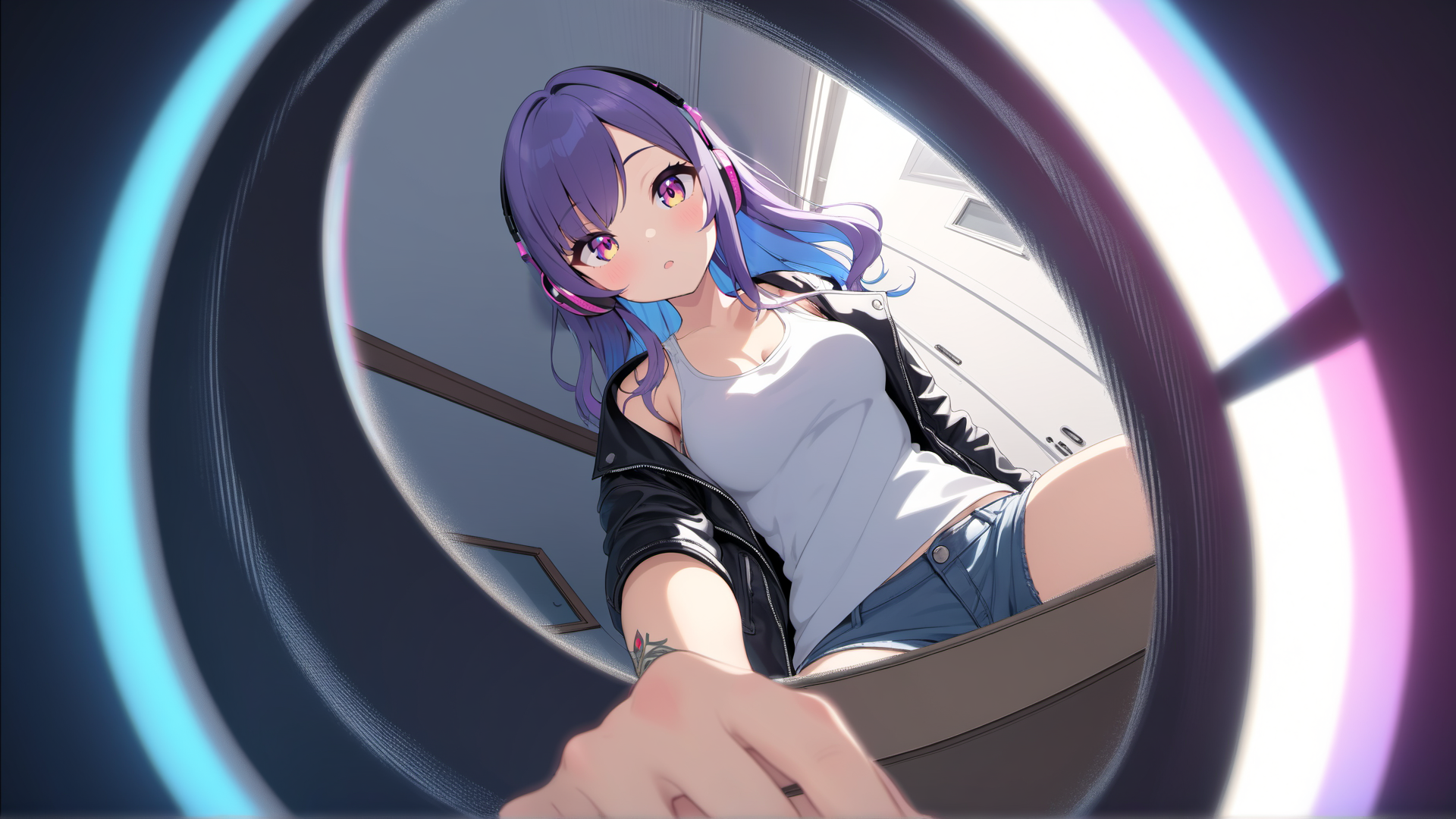 AI generated wallpaper featuring anime girl, hand, headphones