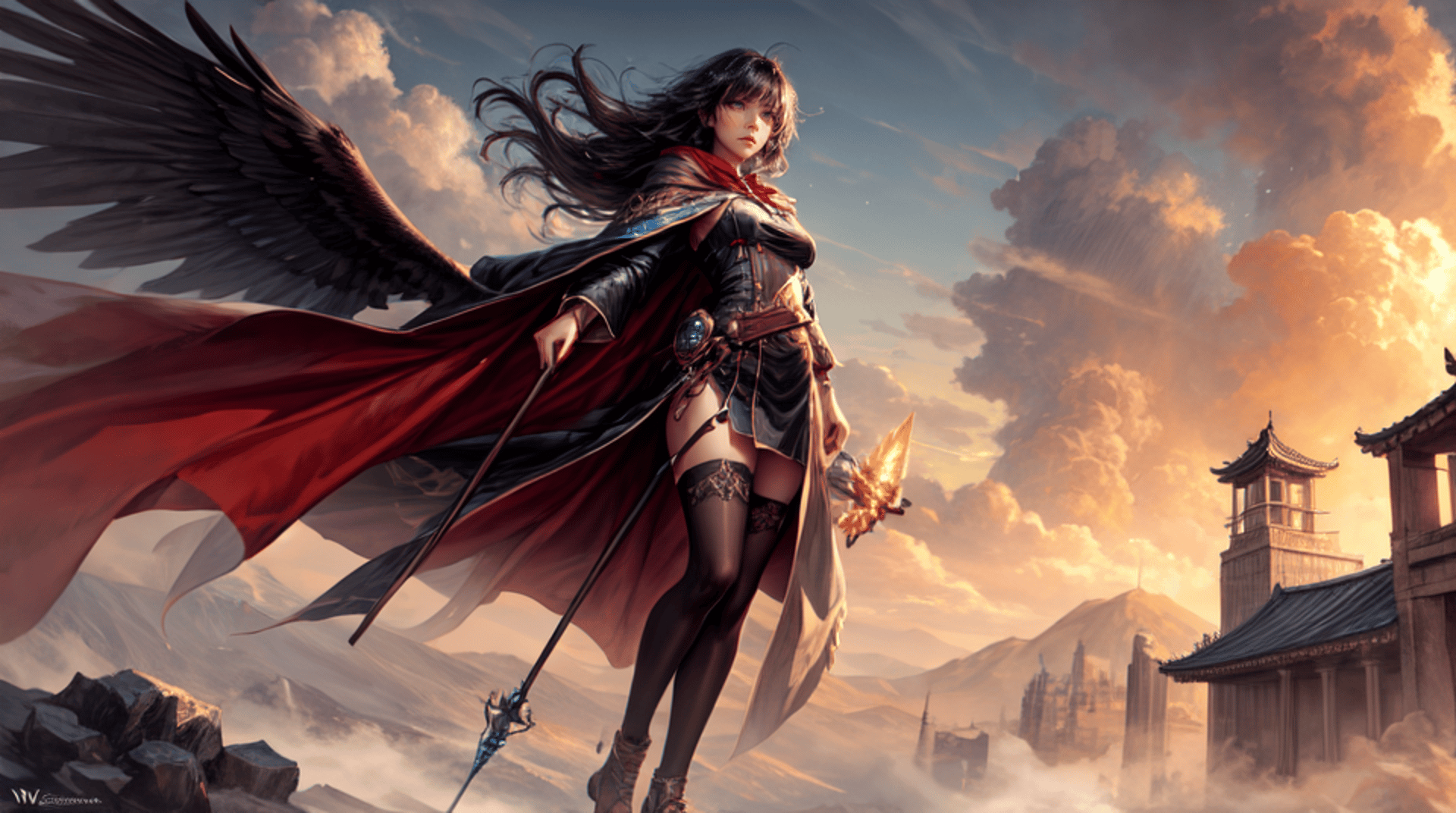 AI generated wallpaper featuring angel, warrior, spear
