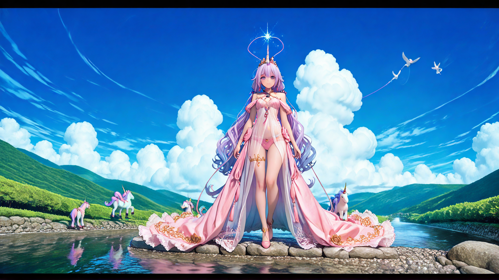 AI generated wallpaper featuring fairy, unicorn, princess