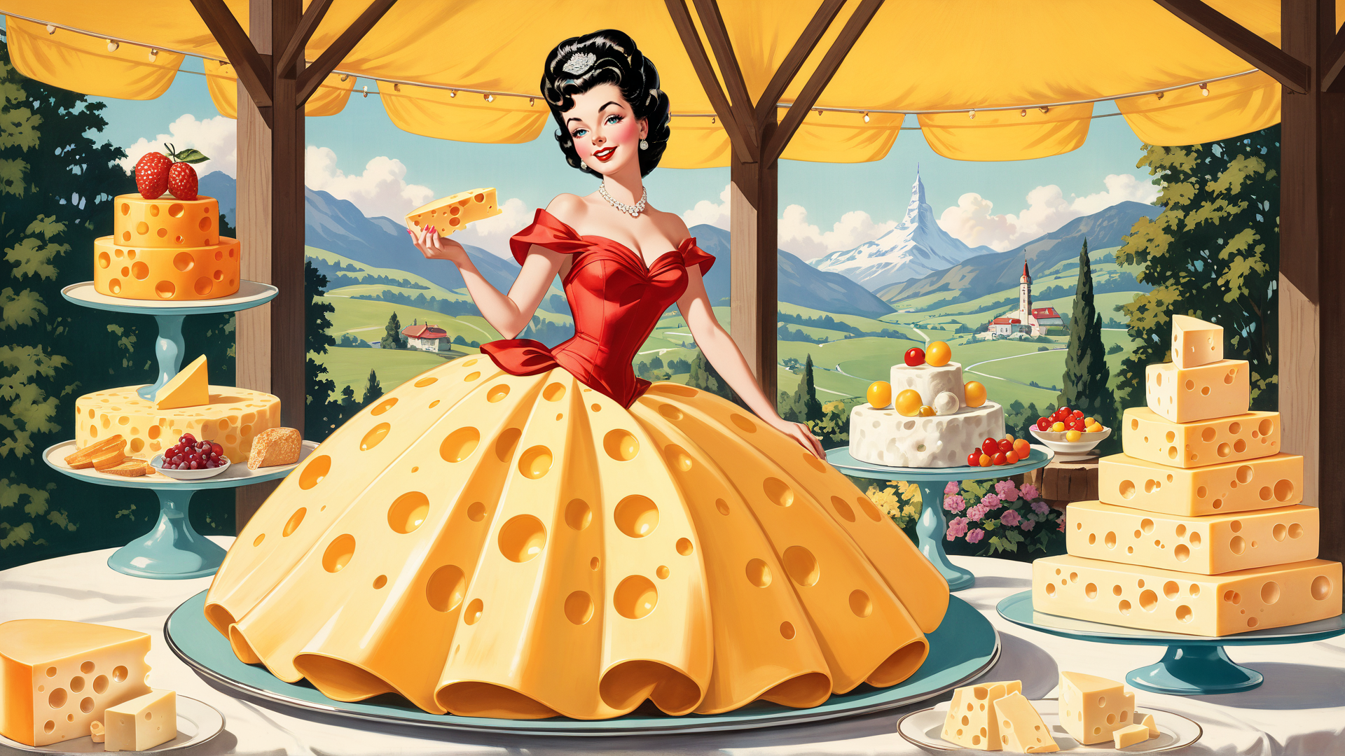 AI generated wallpaper featuring woman, cheese, cake