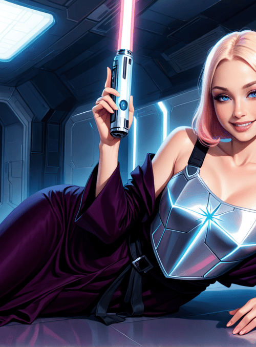 woman, saber, spaceship, armor, robe