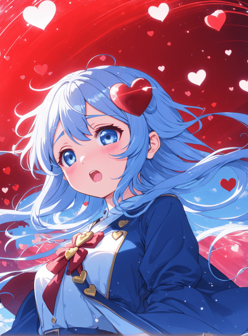 girl, hearts, sky