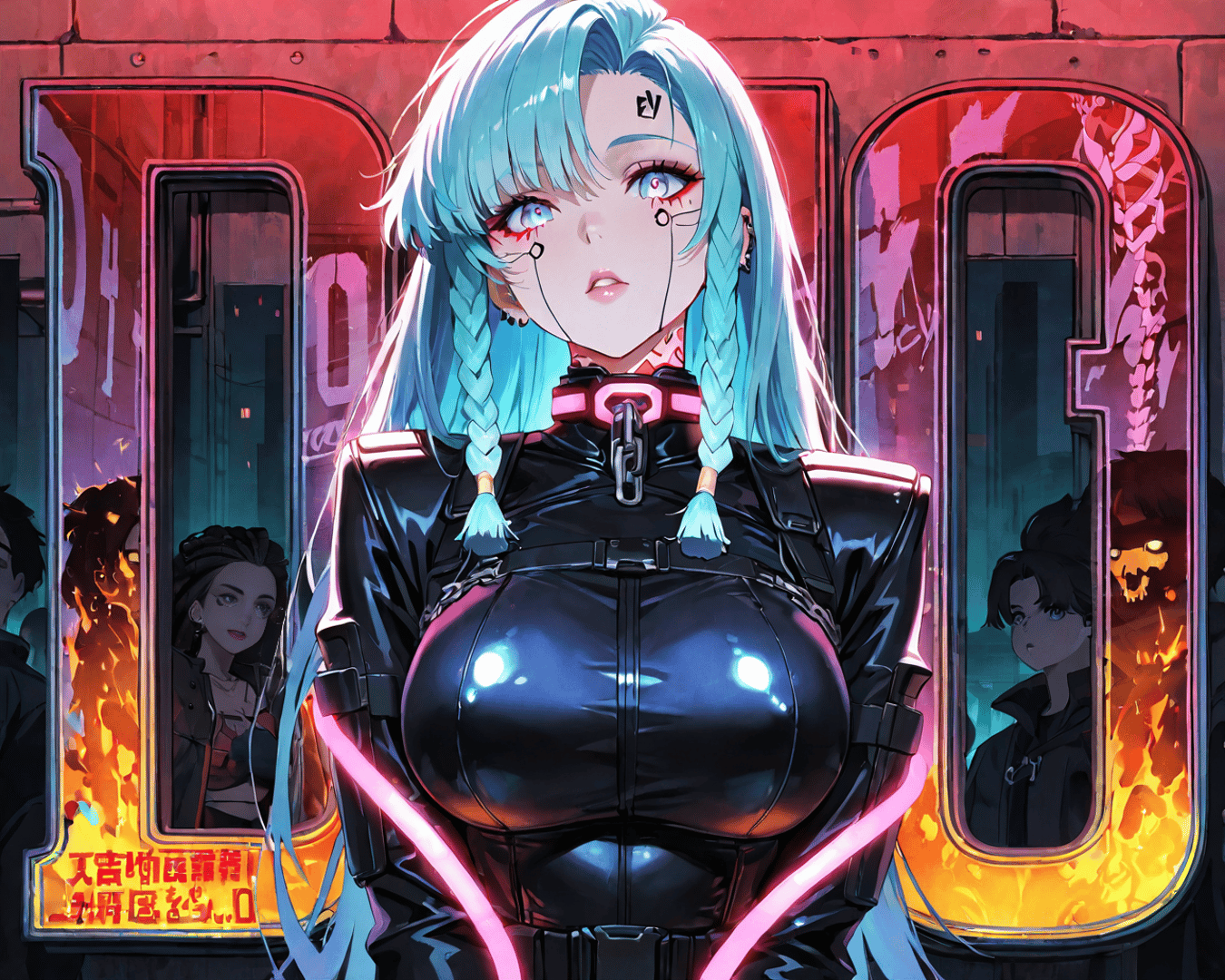 AI generated wallpaper featuring anime girl, cyberpunk, railway