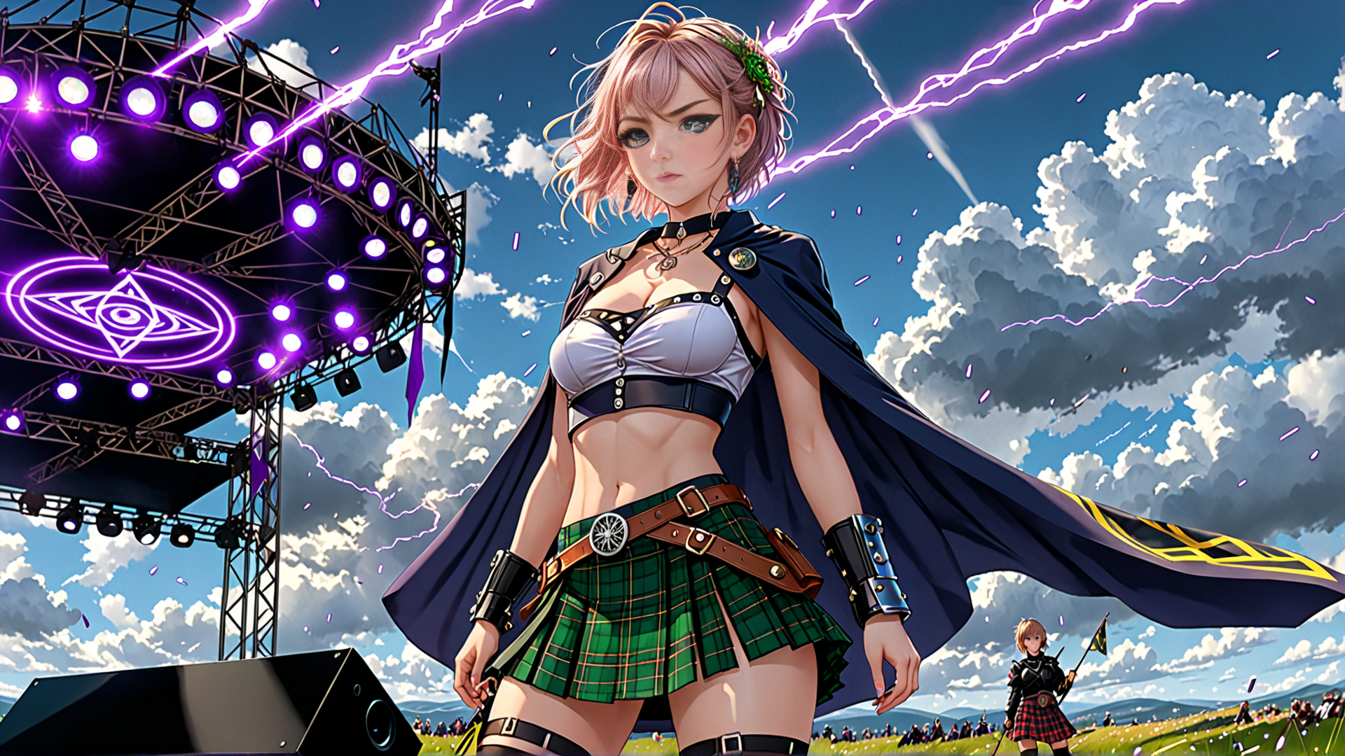 AI generated wallpaper featuring woman, stage, crowd
