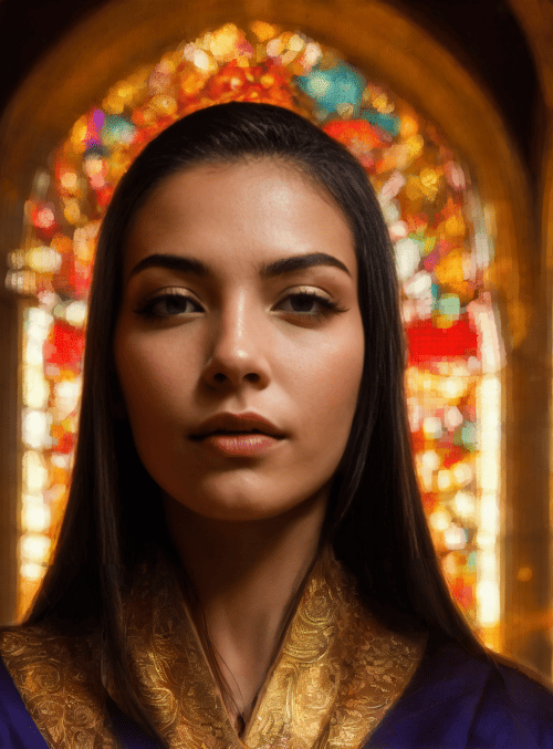 woman, church, stained glass