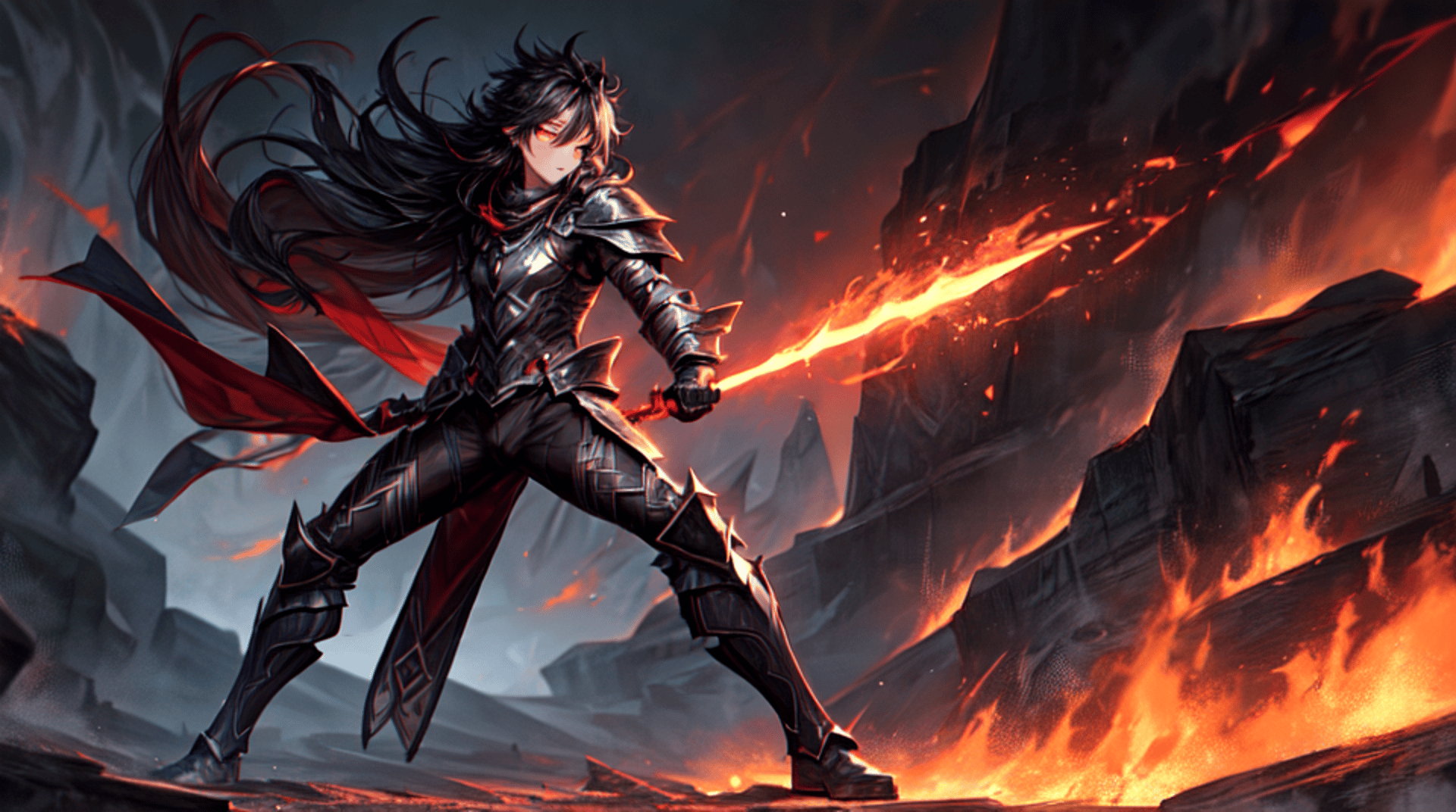 AI generated wallpaper featuring warrior, sword, fire