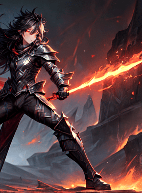 warrior, sword, fire