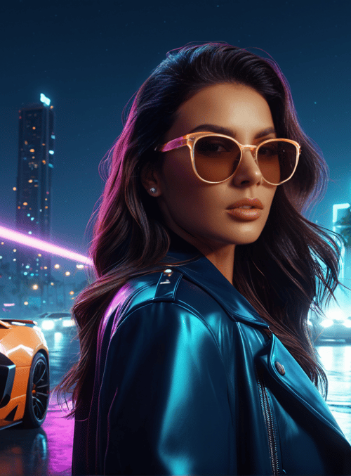 woman, sports car, city
